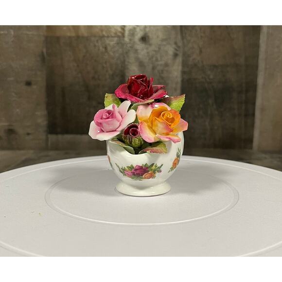 Rare Royal Albert Old Country Roses Scoop Vase with Flowers - Picture 8 of 11